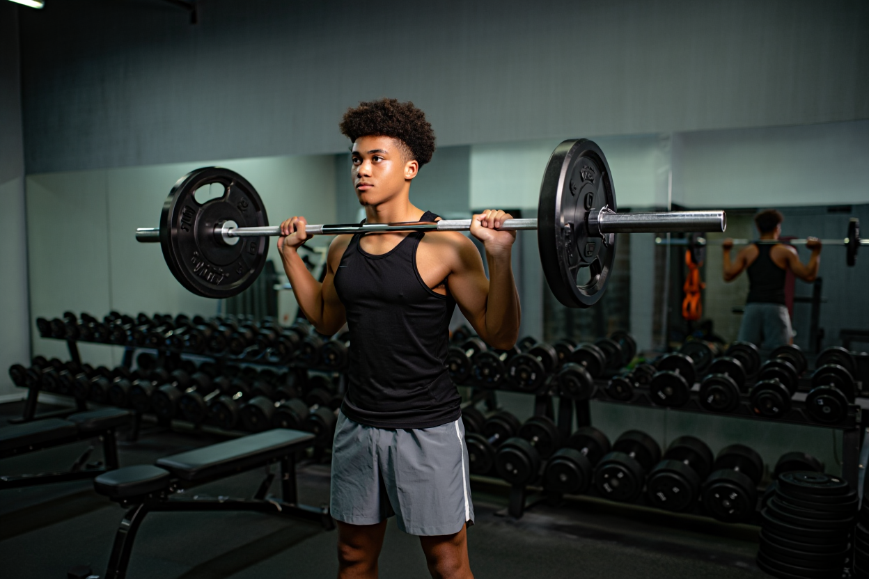 Débutant en musculation effectuant un exercice polyarticulaire