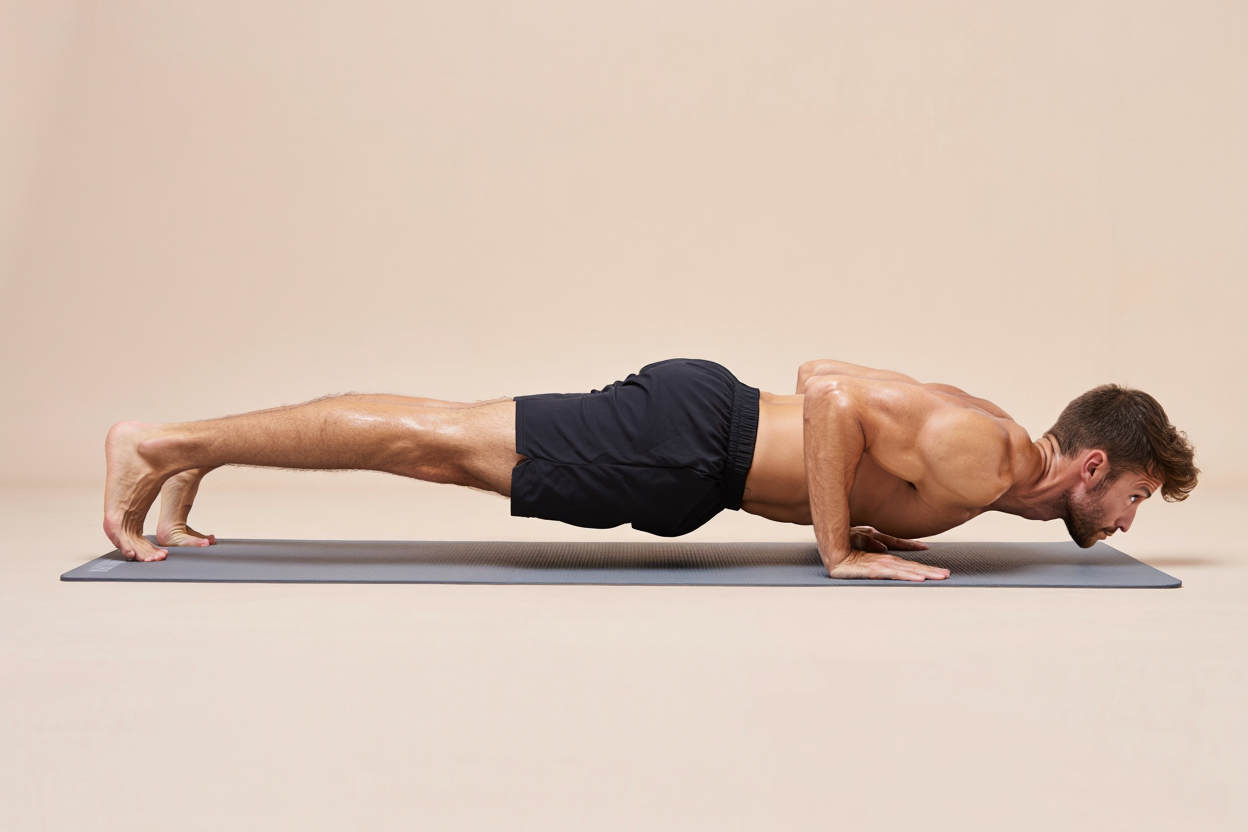 Femme en position de planche ventrale alignée